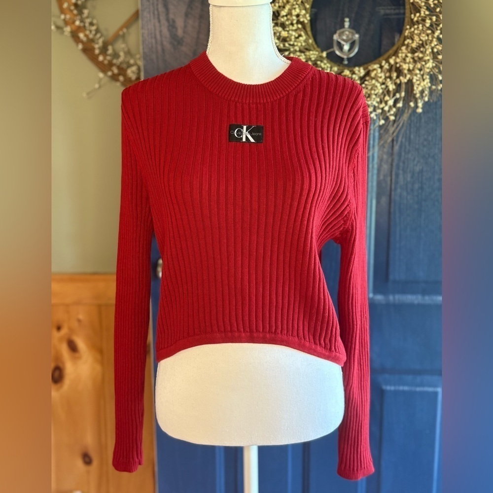 Calvin Klein Cherry Knit Ribbed Sweater size L NWT